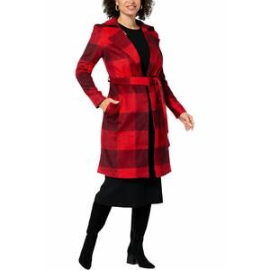 G by Giuliana Women's Black Label Plaid Trench Coat Red Size Medium